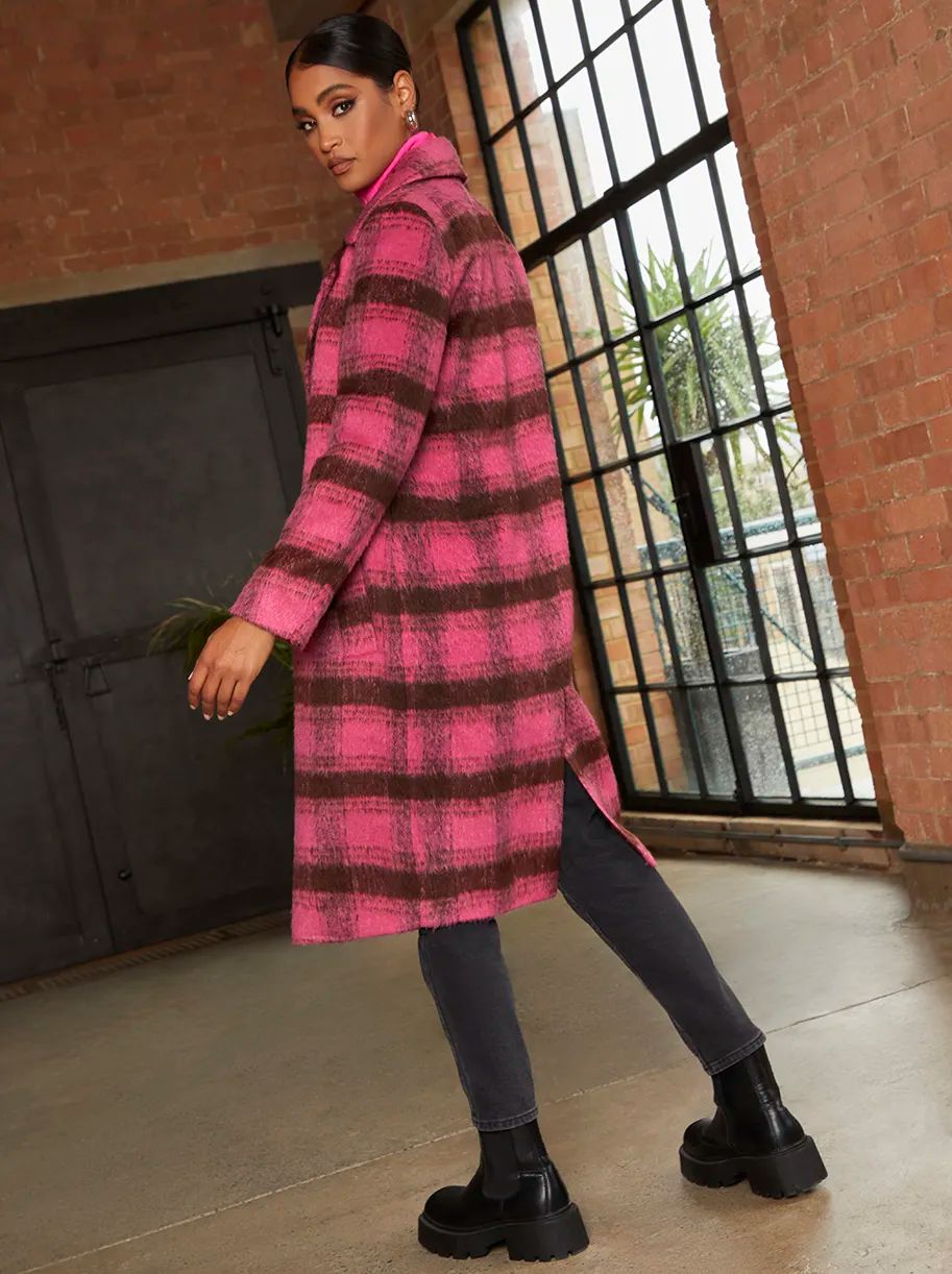 Chi Chi London Single Breasted Check Coat in Pink