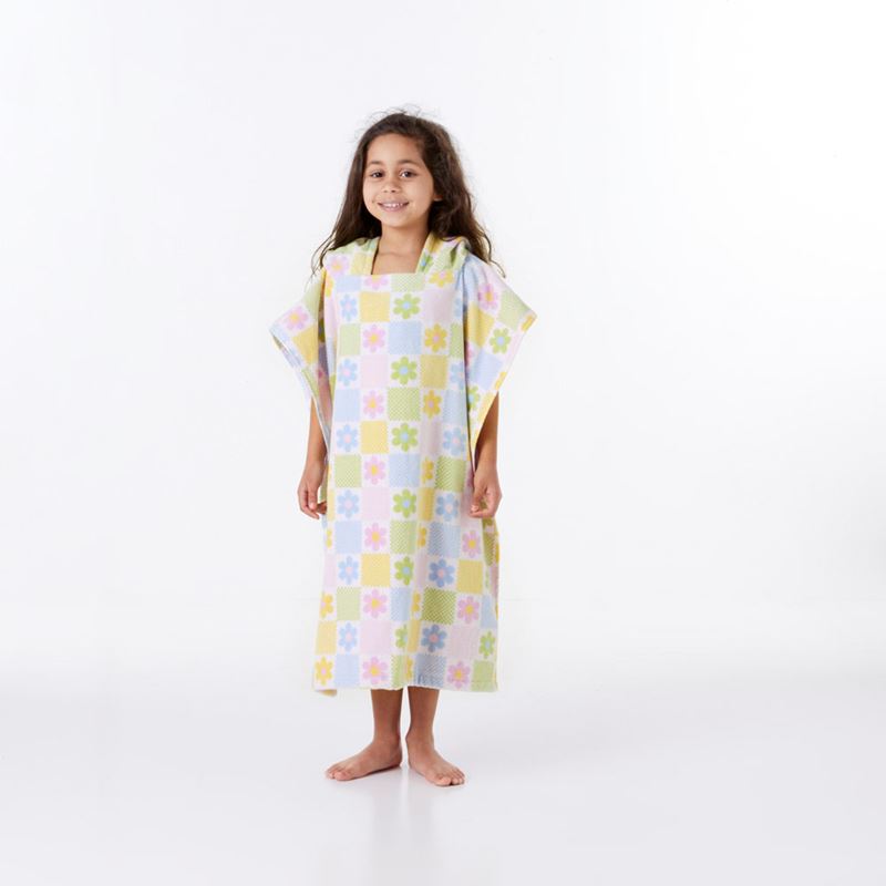 Floral Gingham Kids Hooded Beach Towel