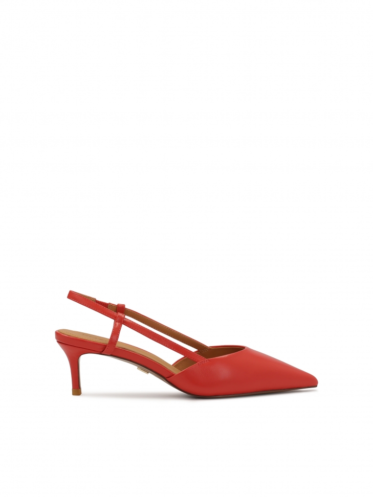 Red low pumps with open heel