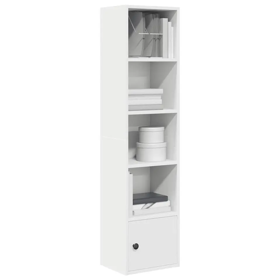 vidaXL - Boekenkast met deur en 4 open vakken - Wit - Hout - 31x24x127 cm