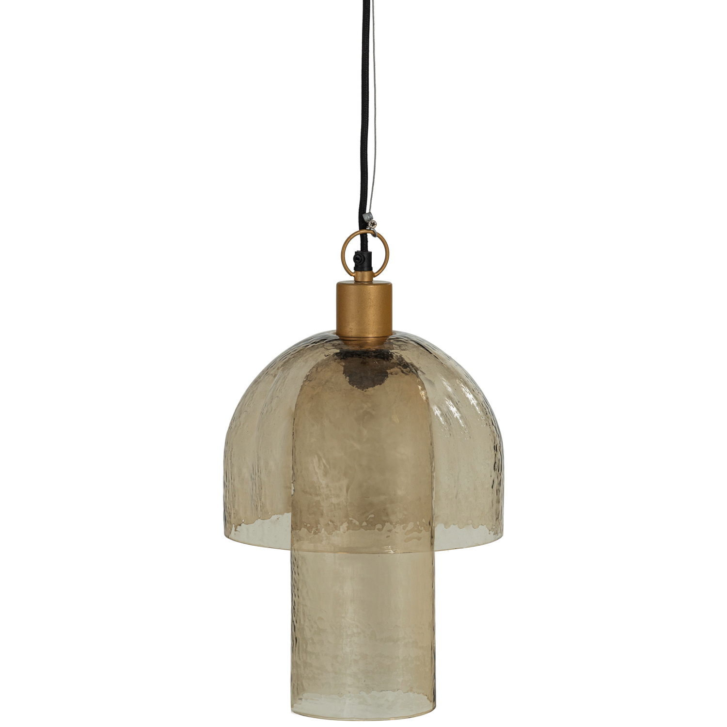 WOOOD hanglamp dubbele kap Gigi - Gehamerd Glas - Naturel - 31x22x22
