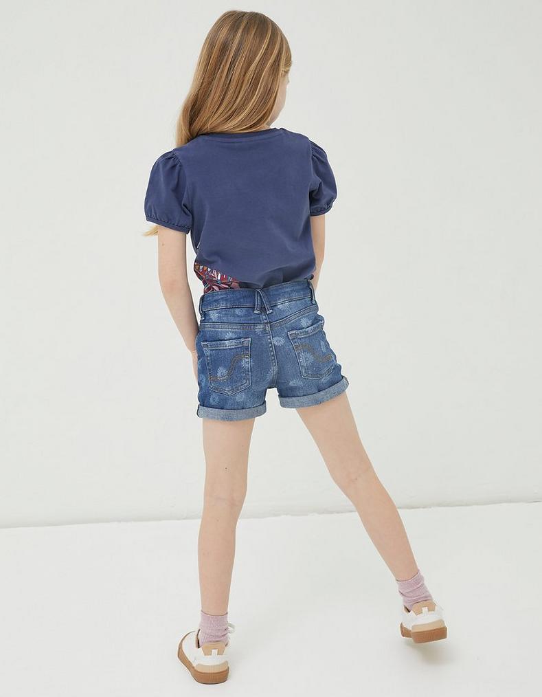 Laser Print Denim Shorts