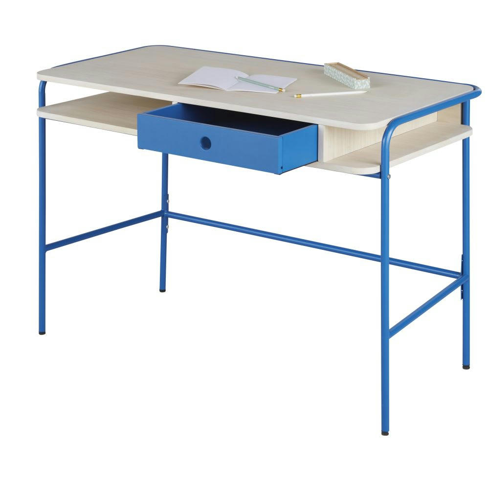 Sami - Bureau beige et bleu 1 tiroir 1 niche