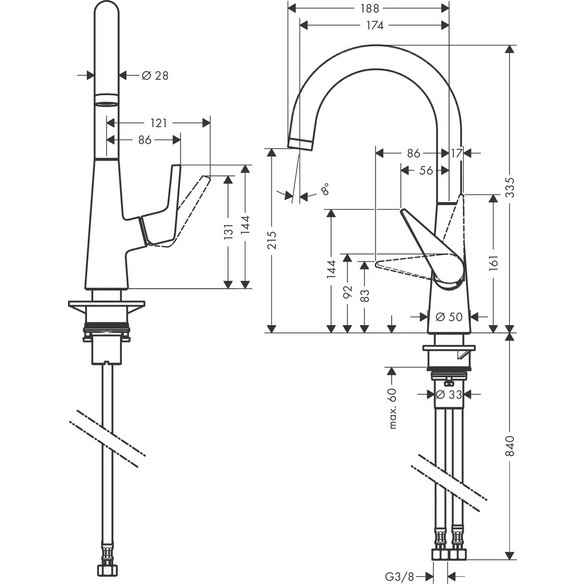 Armatur, »Talis M51«, rund, Ausladung 174 mm, metallfarben