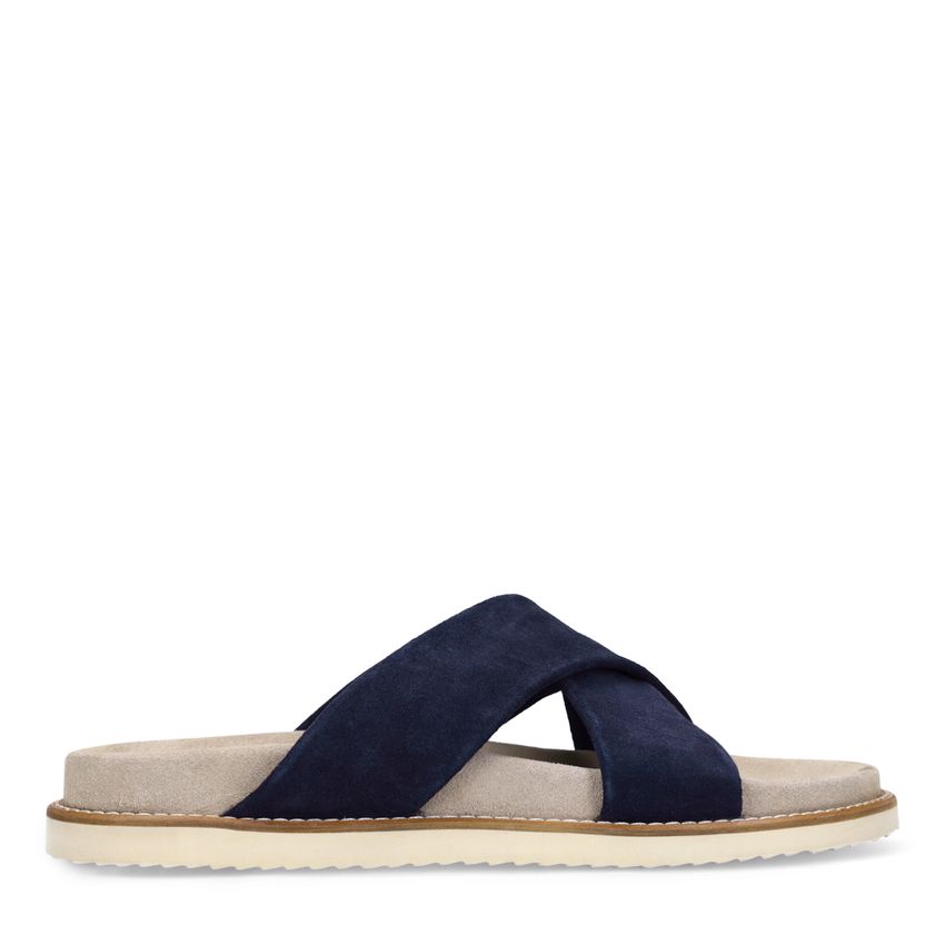 Manfield Blauwe suède slippers