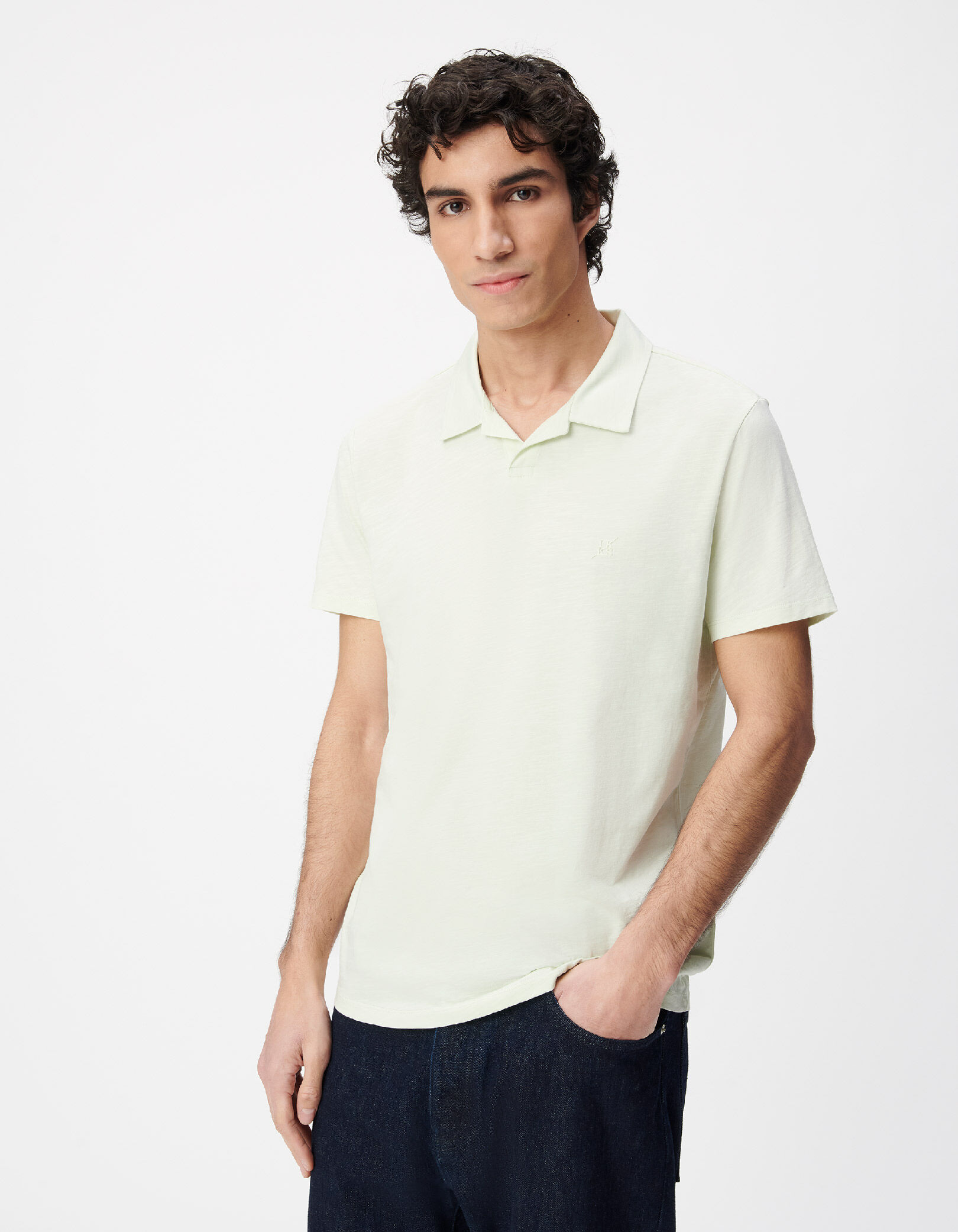 Polo manches courtes vert coton bio flammé Homme