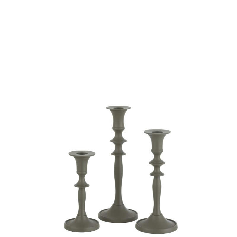 CLASSIQUE - Set de 3 bougeoirs classiques alu vert H15cm