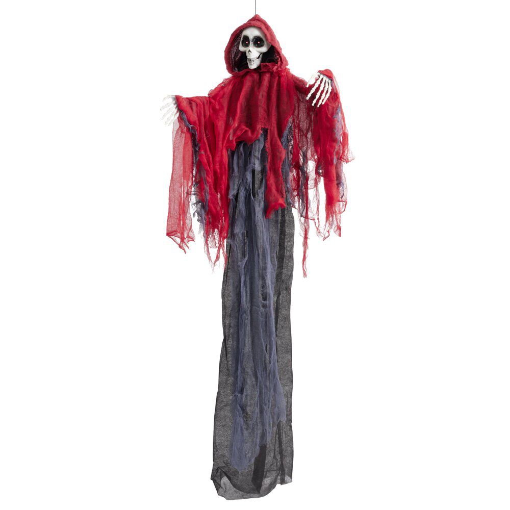 Fantôme Halloween à suspendre son et lumière tissu rouge et noir 98x12xH165cm