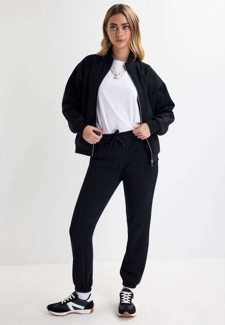 Womens Black Cotton Rich Cuffed Joggers