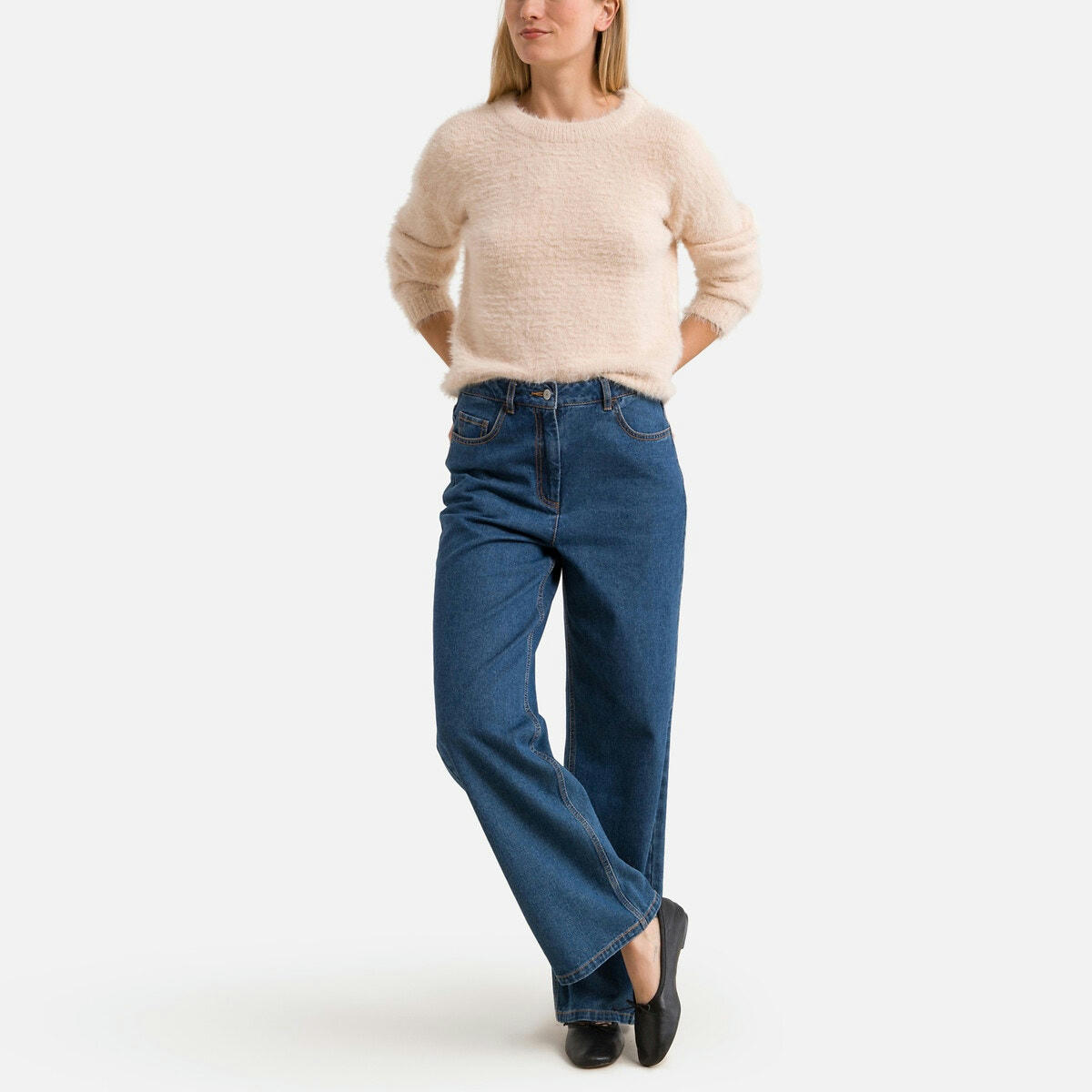 Pull en maille poilue, col rond