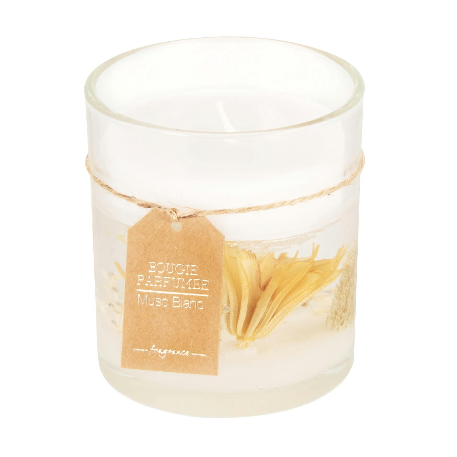 - Bougie parfumée en verre beige et blanche 95g