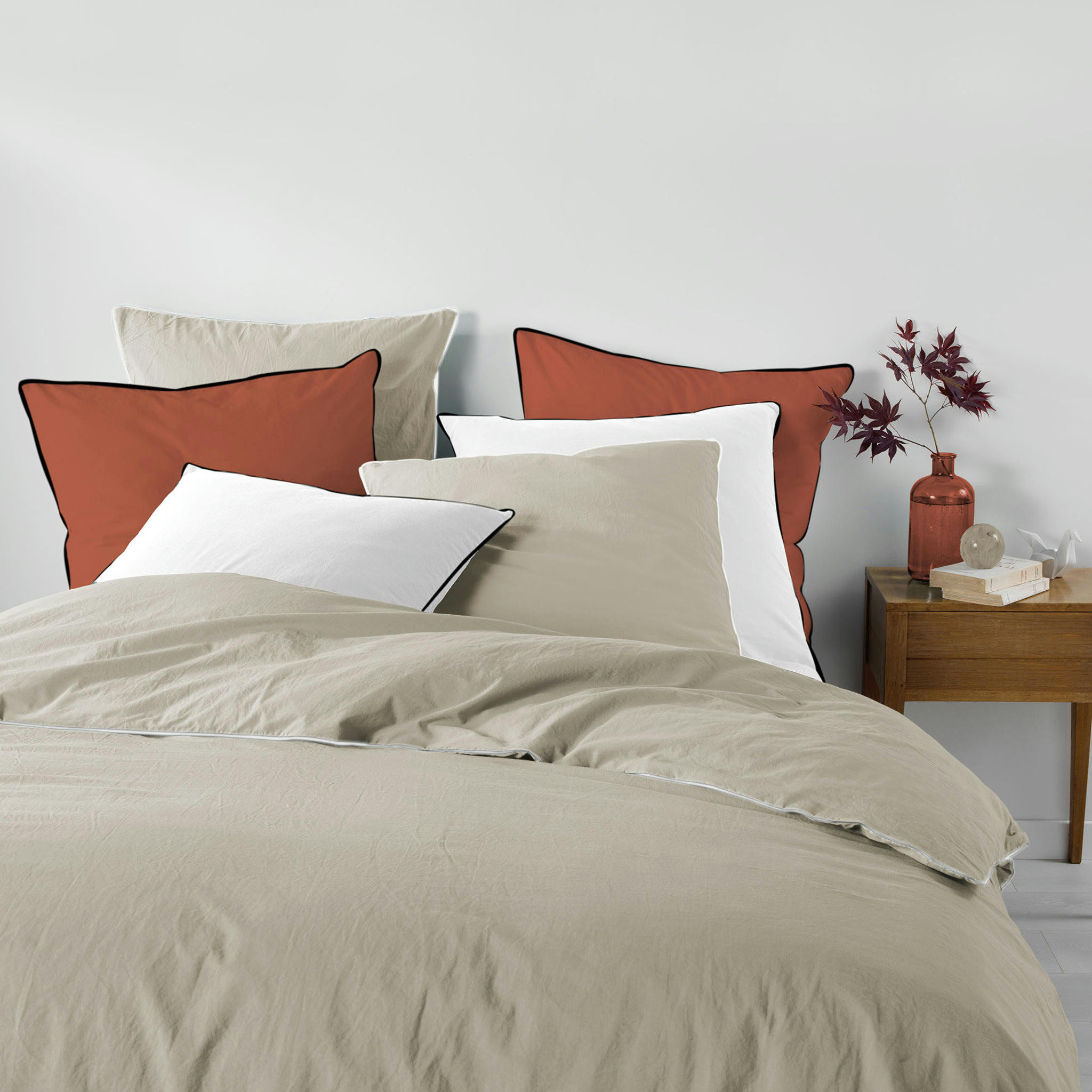 - Parure de lit en coton lin 240 x 220 cm