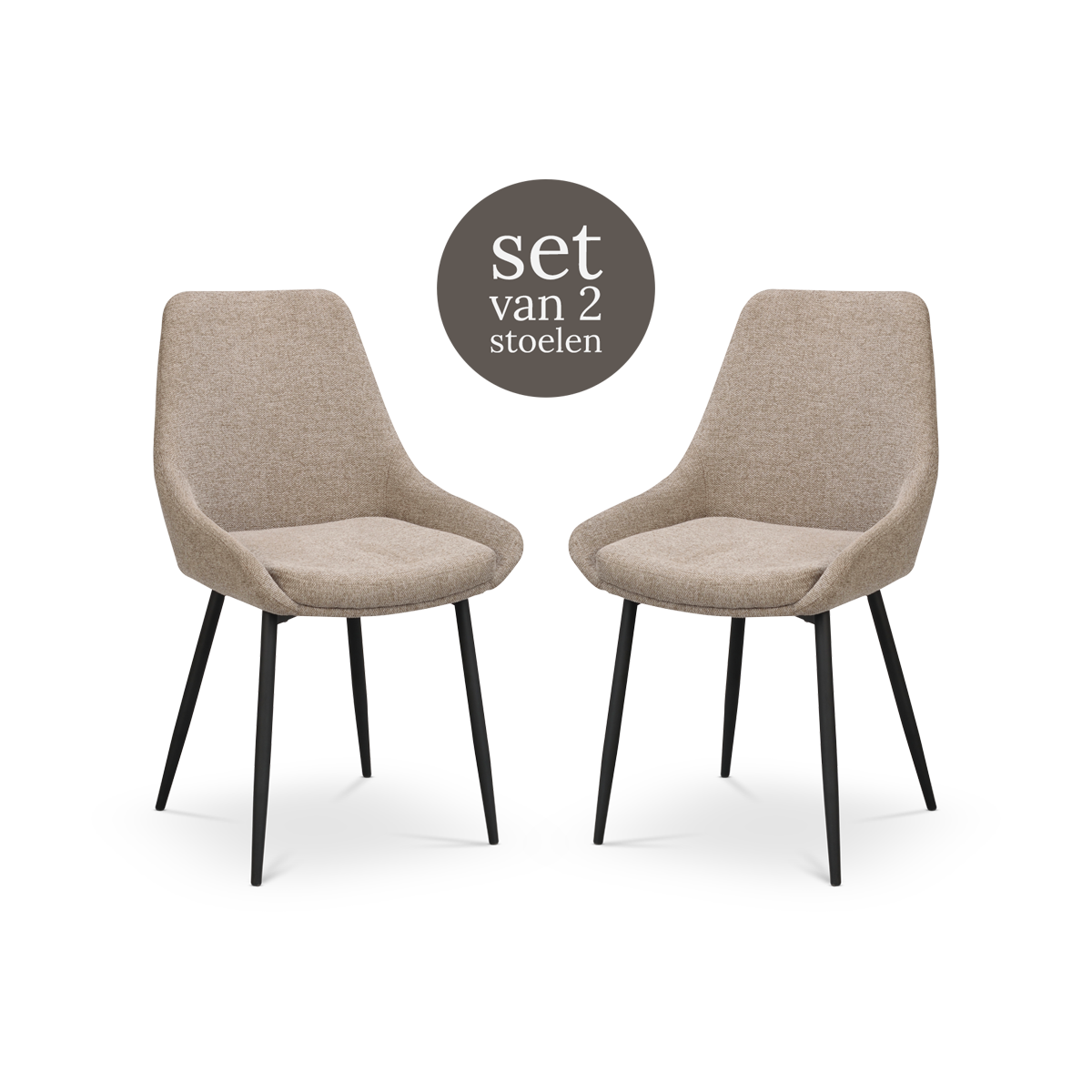 Rowico Home Sierra Eetkamerstoel Beige - Zwarte Poten - Set Van 2