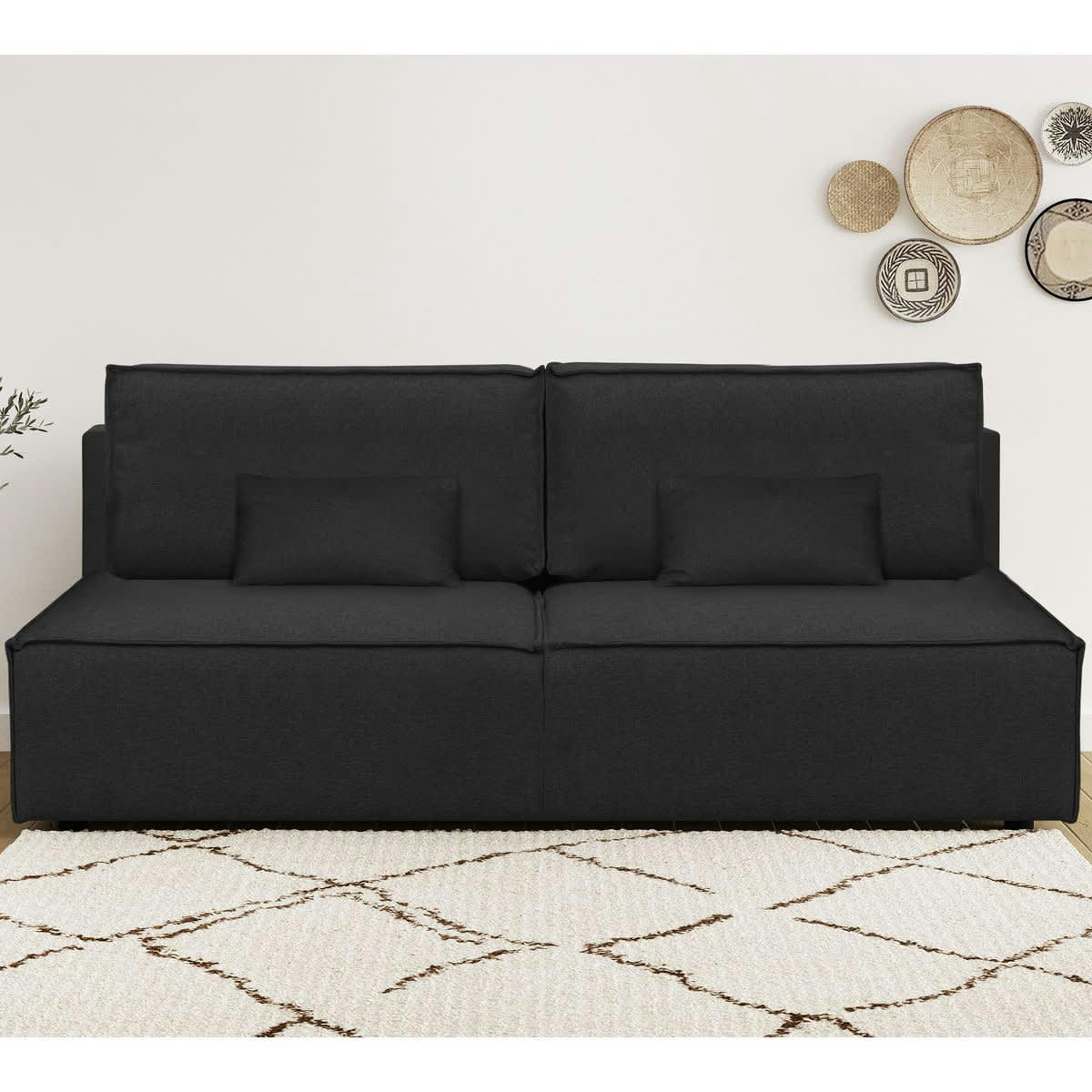 MILLA NEW - Canapé convertible 3 places avec coffre en tissu noir