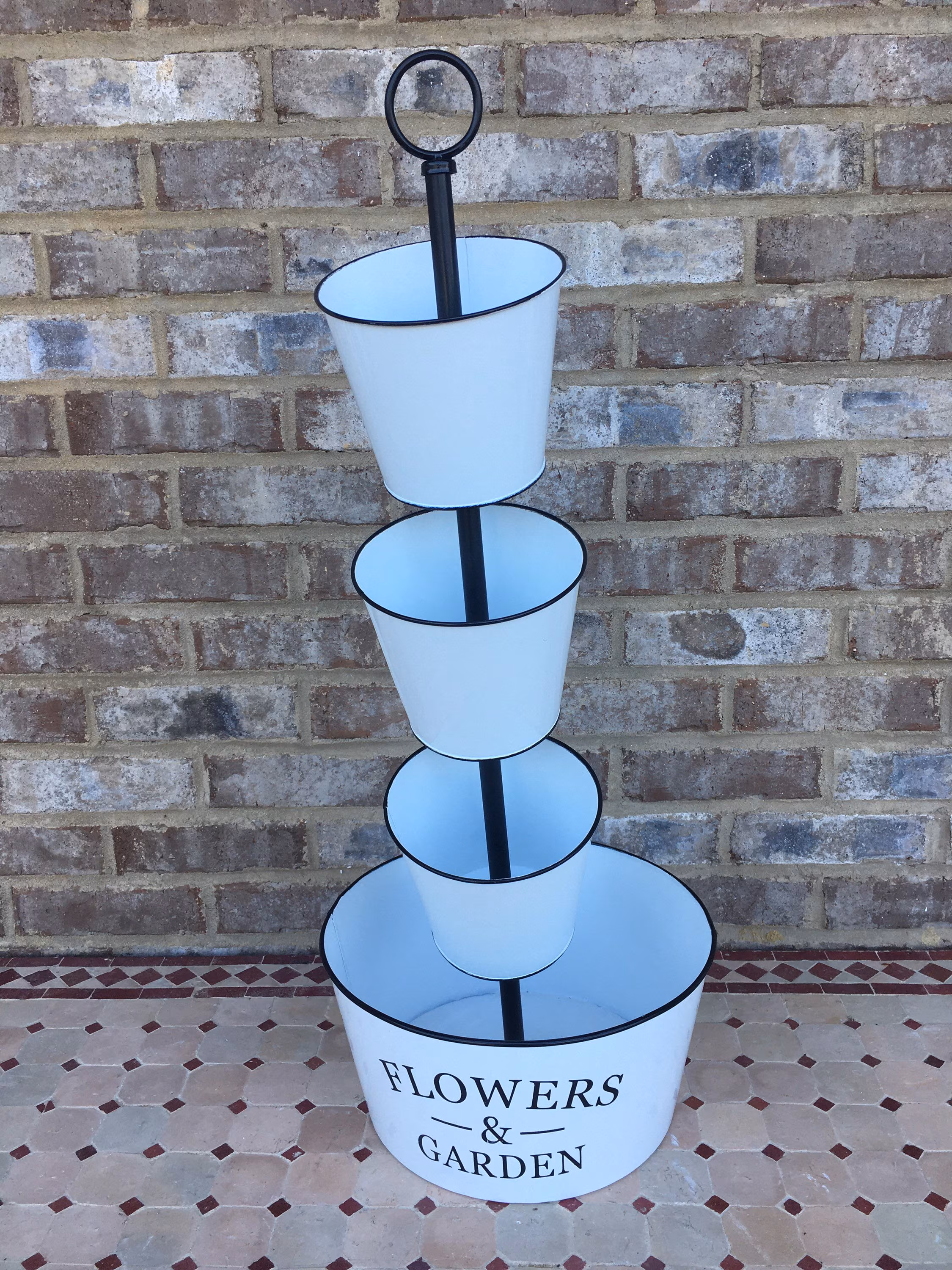 30” 4 Tiered Metal Planter Flower Garden Farmhouse Style Black & White Herb Display