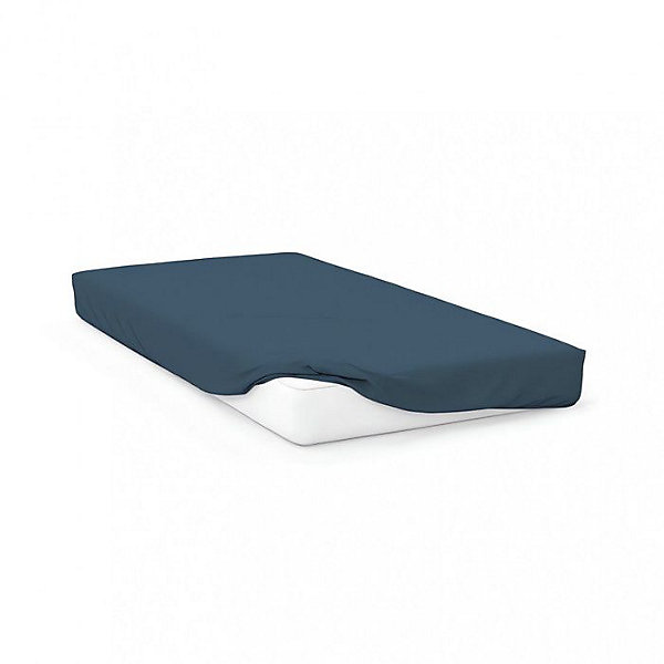 Drap housse en coton 57 fils 180x200 cm UNI bleu canard, par Soleil d'ocre
