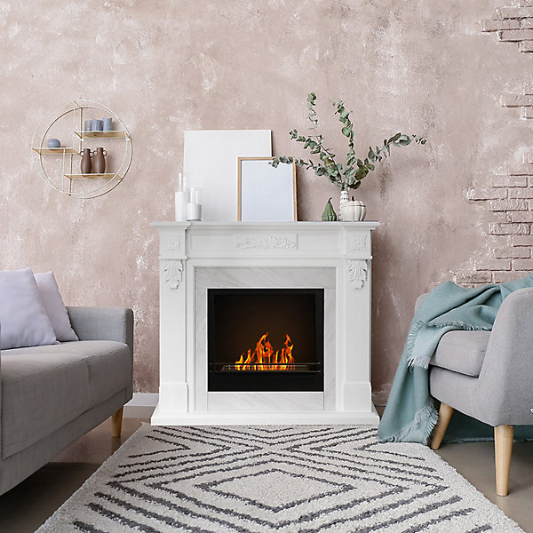 Cheminée bioéthanol cheminée TRUMAN effet marbre blanc L121xP38xH108