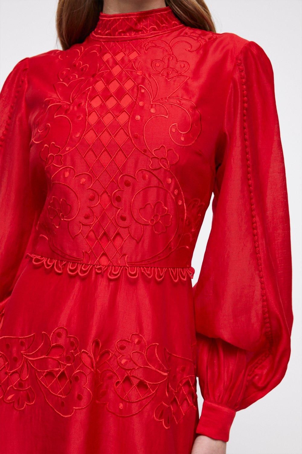 Coast Cutwork And Embroidered Balloon Sleeve Dress