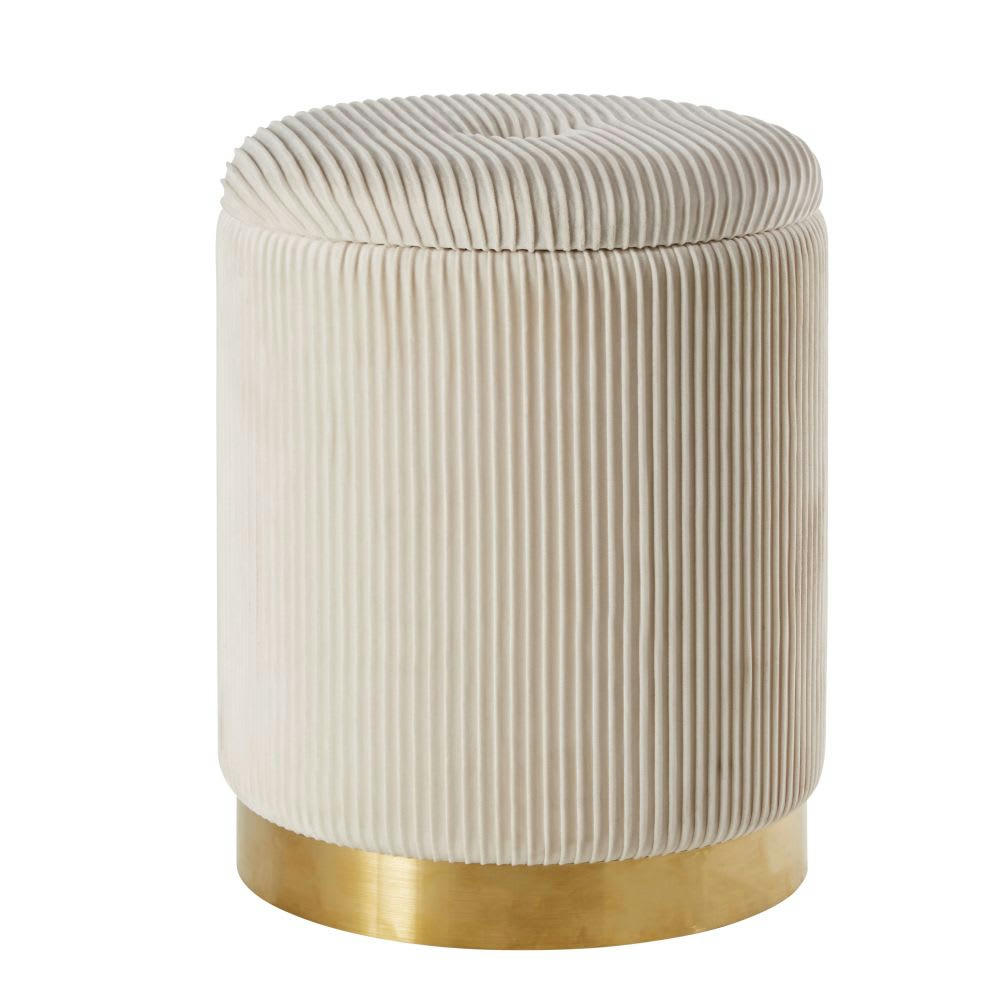 - Tabouret coffre en velours plissé blanc et doré