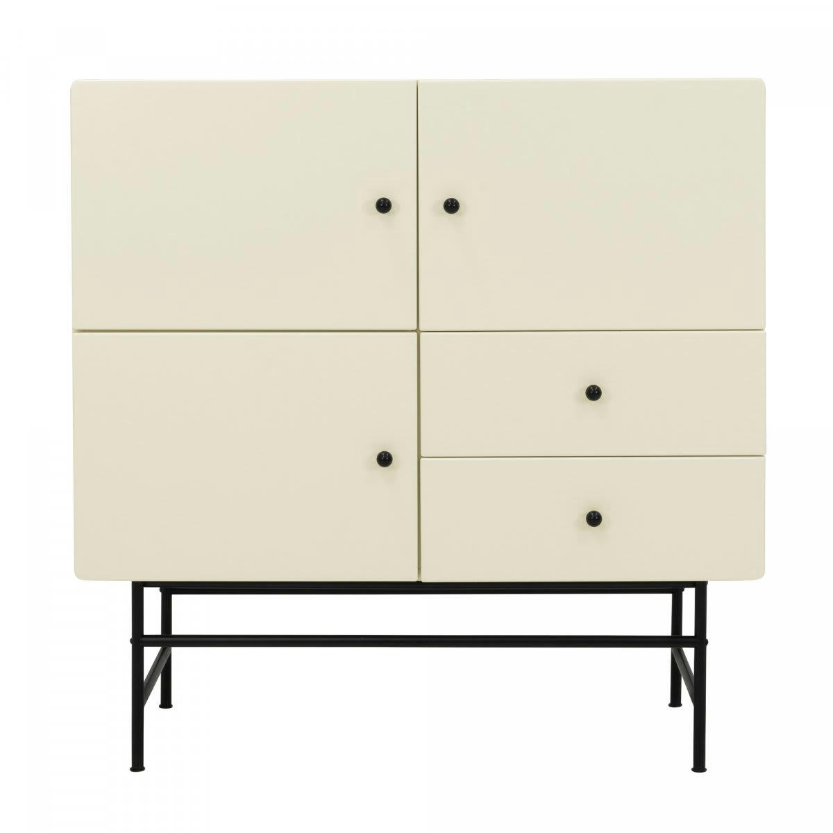 CHUCK - Buffet haut moderne en bois et métal 3 placards 2 tiroirs beige