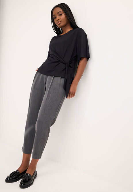 Womens Grey Textured Tapered Leg Trousers
