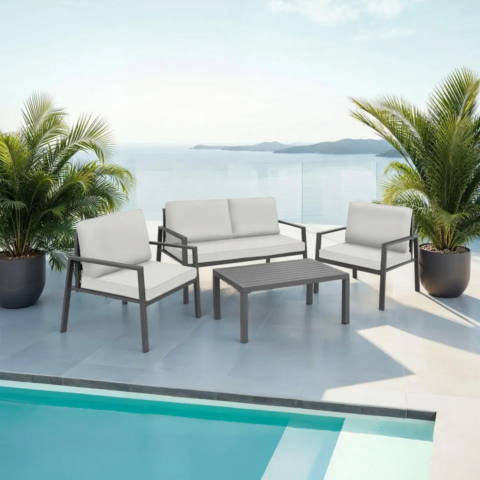 tectake loungeset G&ouml;teborg met tafel - Lichtgrijs