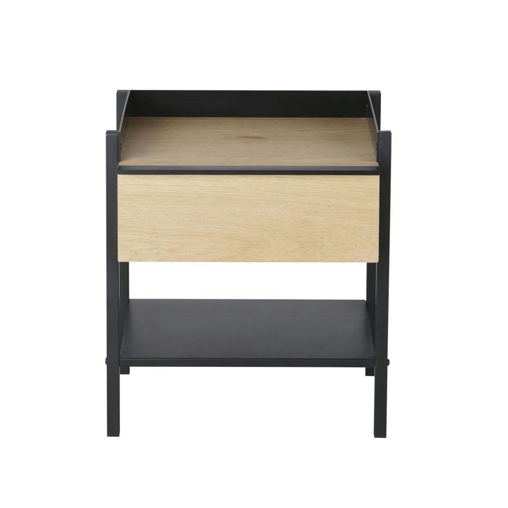 Mudo - Table de chevet 1 tiroir 1 étagère et métal noir