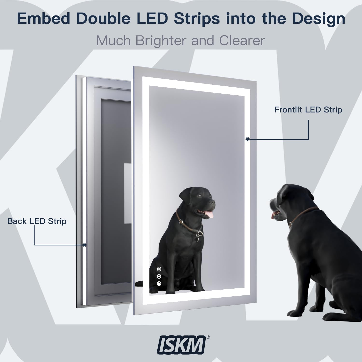 ISKM 48'' x 32'' LED Mirror for Bathroom Lighted Vanity Mirror for Wall Front Lights + Backlit LED Bathroom Mirror Anti-Fog Tempered Glass ETL Listed