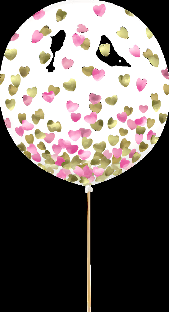Round Transparent Confetti Latex Balloons, Metallic Pink/Gold, Heart, 24-in, 2-pk, for Baby Shower/Birthday Party
