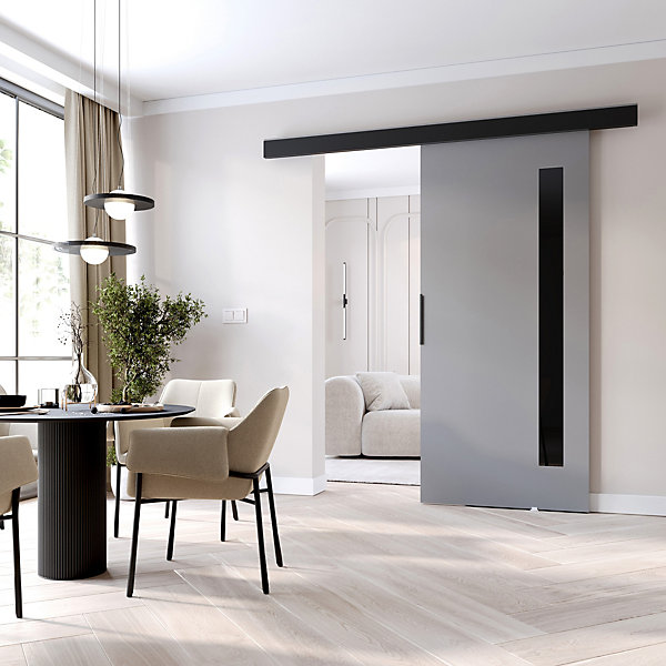 MINIO go for it, porte coulissante PRIM G 96 cm, éléments décoratifs - noir / poignée noire, Gris / Noir