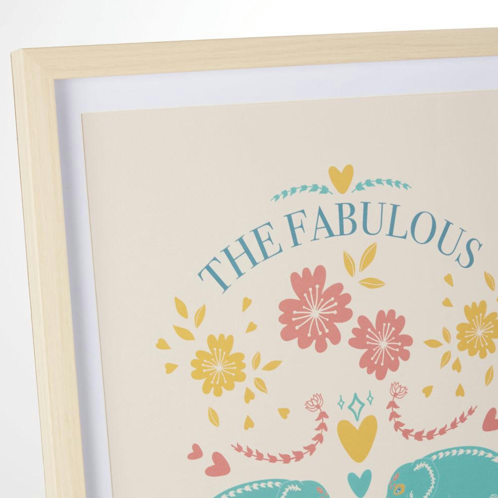 FABULOUS - Tableau imprimé éléphants et fleurs multicolores 43x53