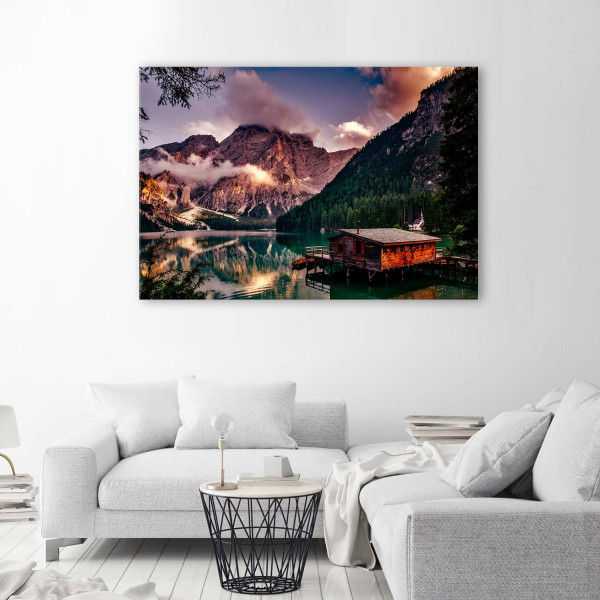 Feeby Obraz na płótnie Domek nad górskim jeziorem 60x40