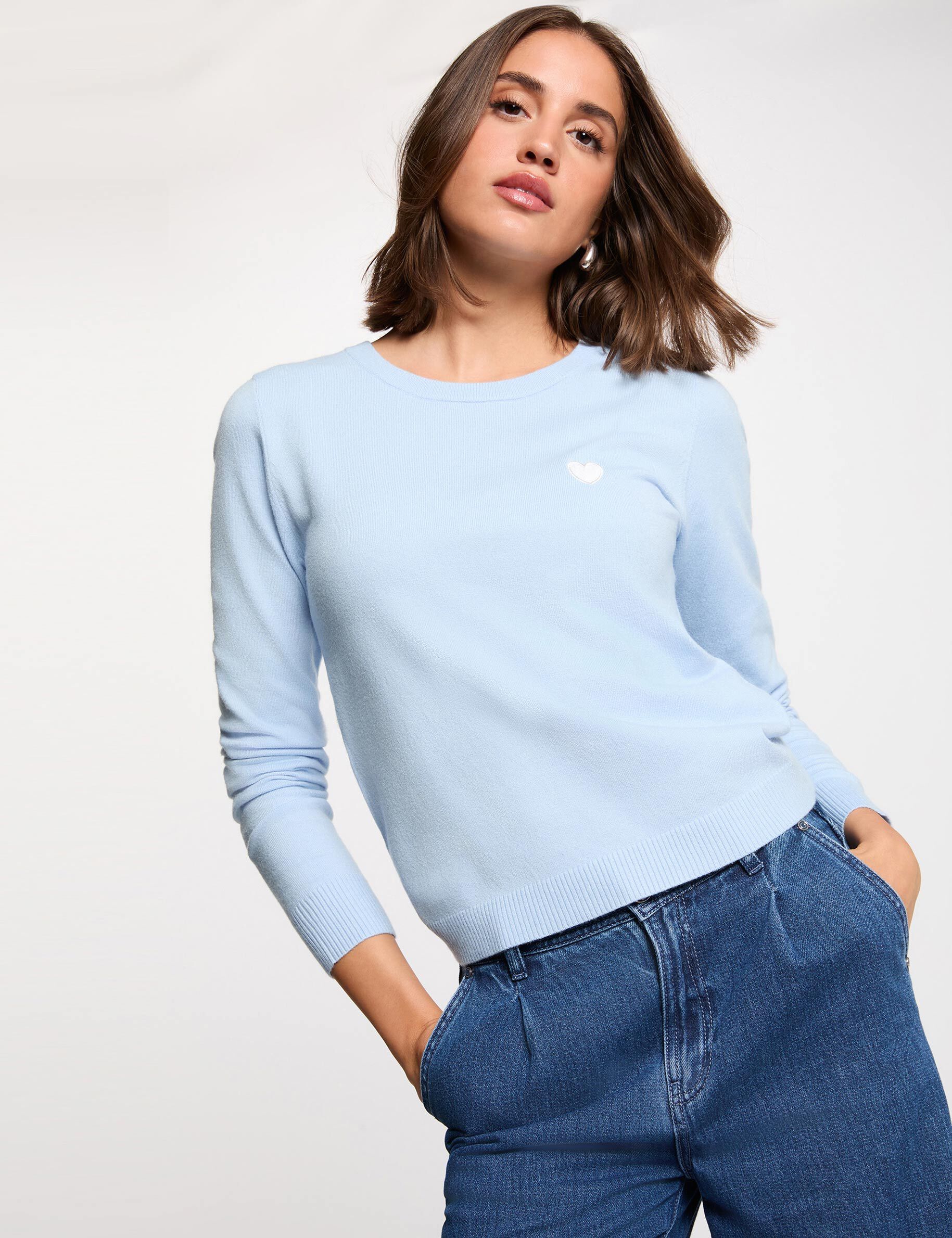 Jumper Round Neck And Buttons Sky Blue Women