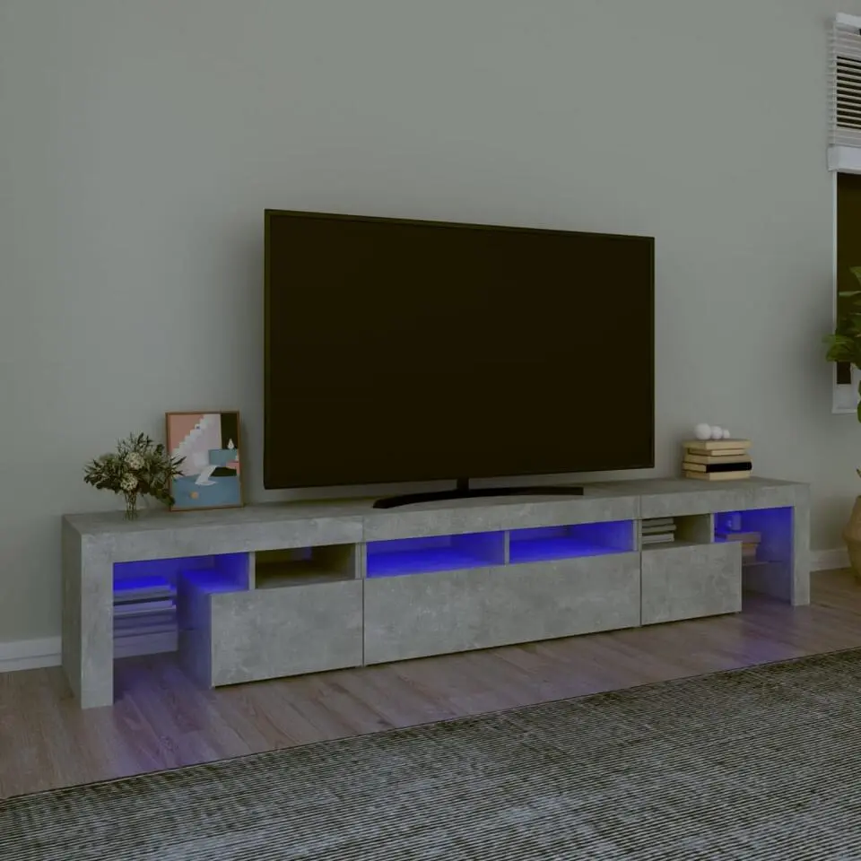 vidaXL - LED TV-meubel met 3 deuren en glas legplanken - Grijs- 230x36.5x40 cm
