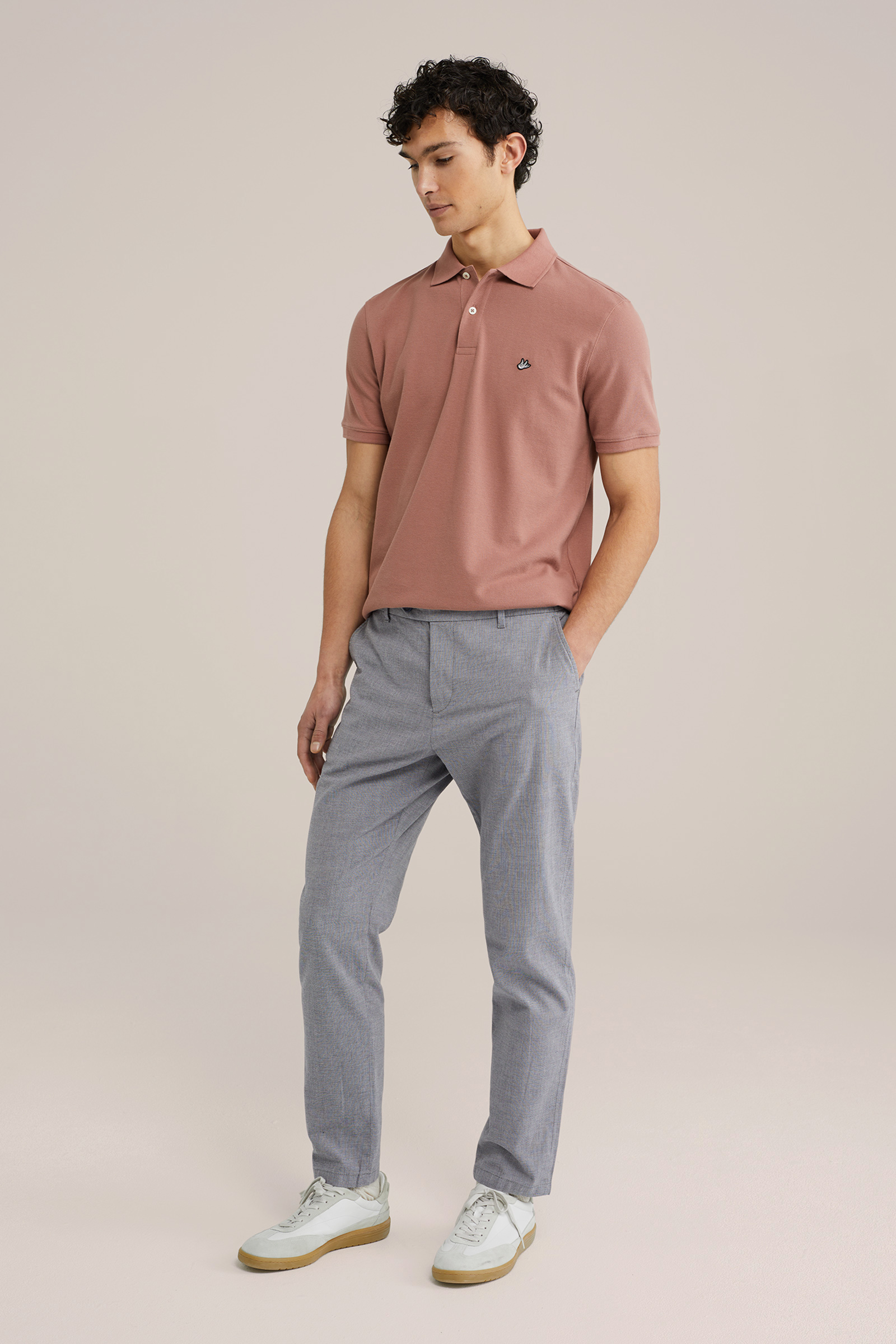 Heren Slim fit polo met structuur en embroidery