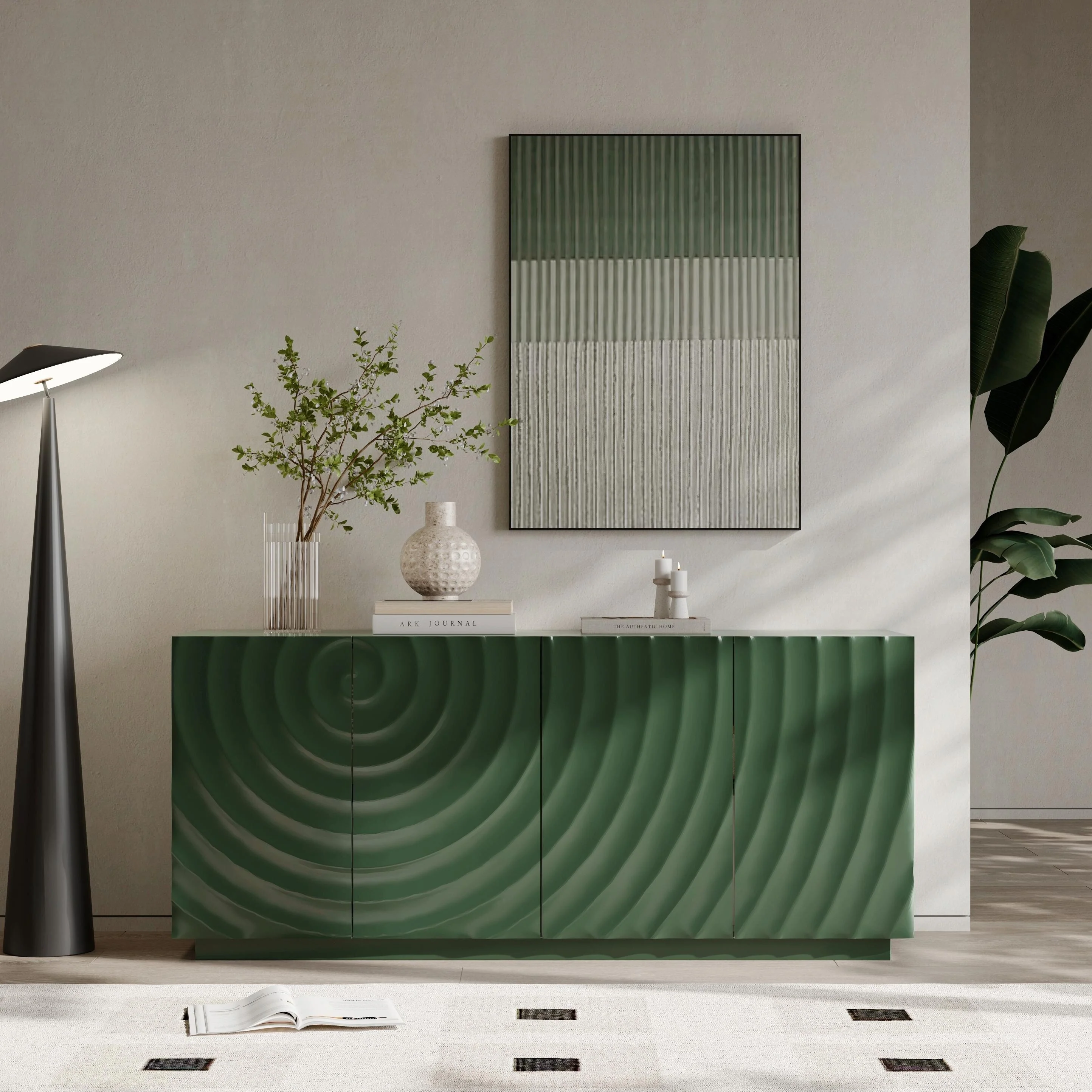 4-Door Storage Cabinet - Modern Sideboard with Suspended Base