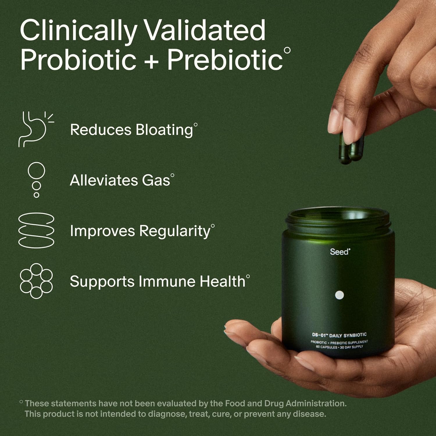 Seed DS-01 Daily Synbiotic - Prebiotic and Probiotic for Women & Men - Digestive Health, Gut Health, Immune Support, Bloating & Constipation Relief - Vegan & Shelf-Stable - 30-Day Starter (60ct)