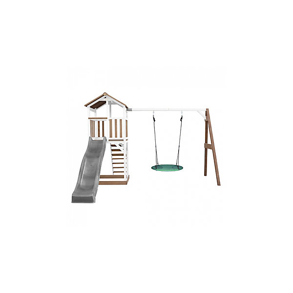 AXI Beach Tower avec balancoire nidMarron Blanc Toboggan Gris