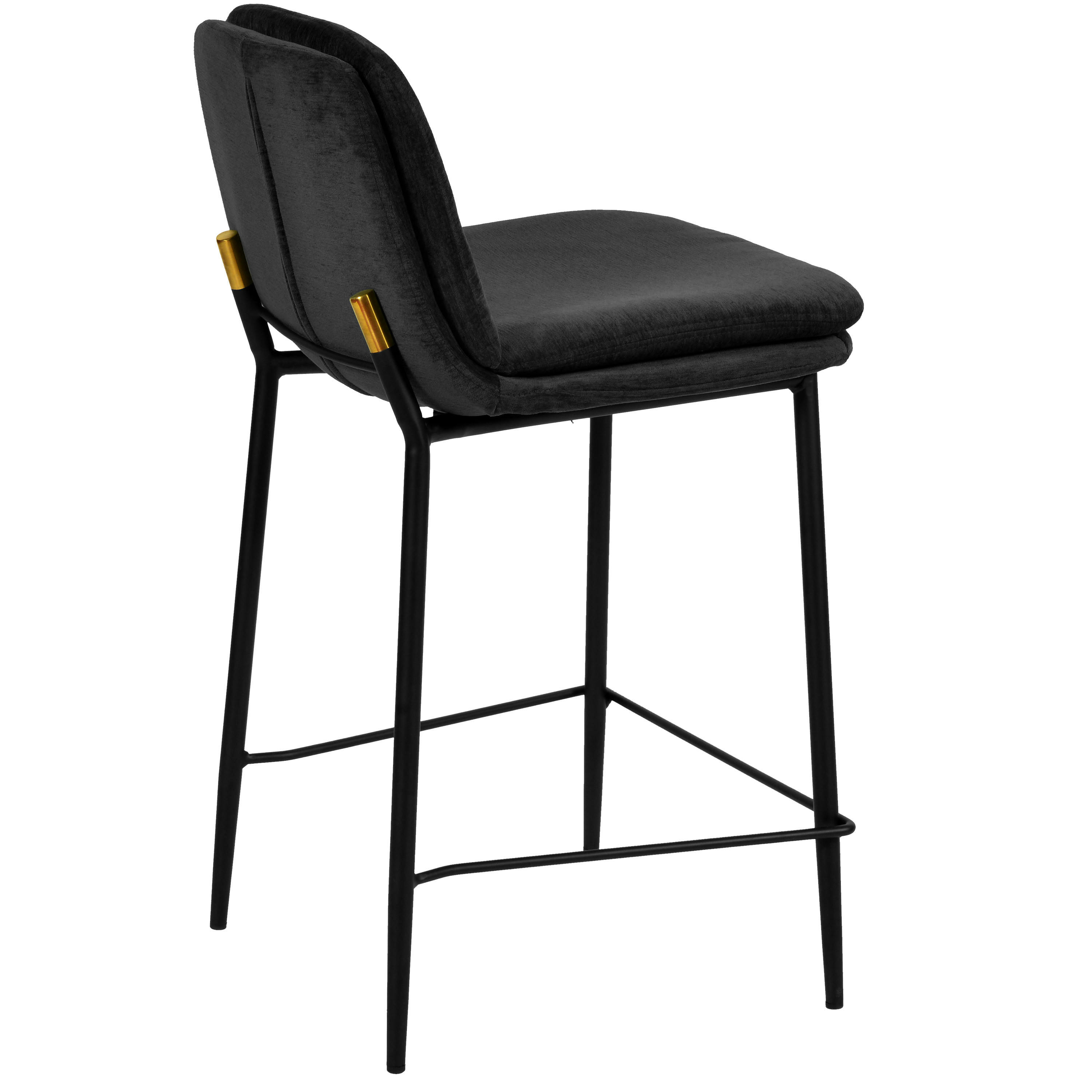 NOLAN - Chaise de bar tissu chenillé Noir et métal noir mat (x2)