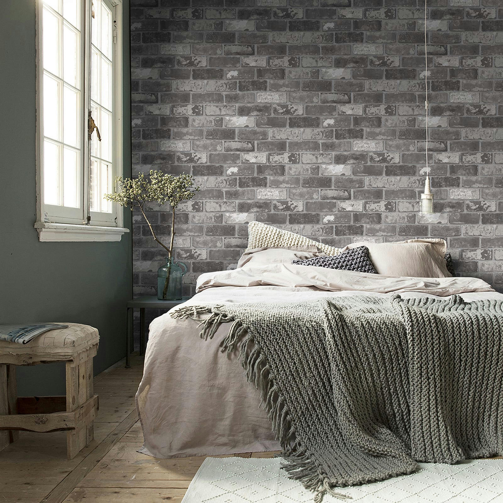 LOFT - Papier peint intissé mur briques loft gris 1005x52cm