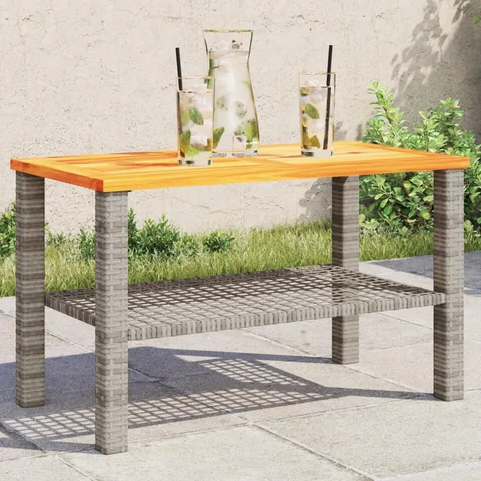 vidaXL - Salontafel met opbergruimte - Grijs - Poly rattan en hout - 70x38x42 cm