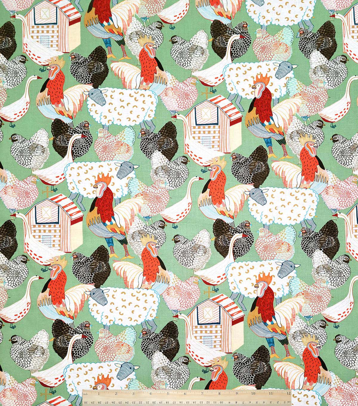 Alexander Henry Roosters on Sage Premium Cotton Fabric