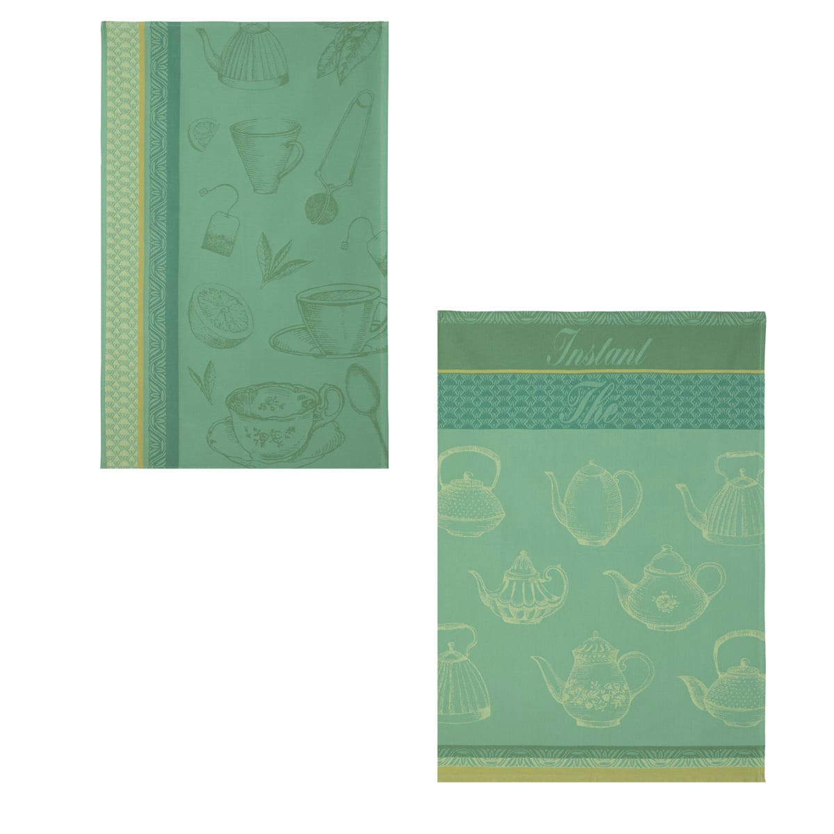 THÉ - Lot de 2 torchons en coton vert 50x75