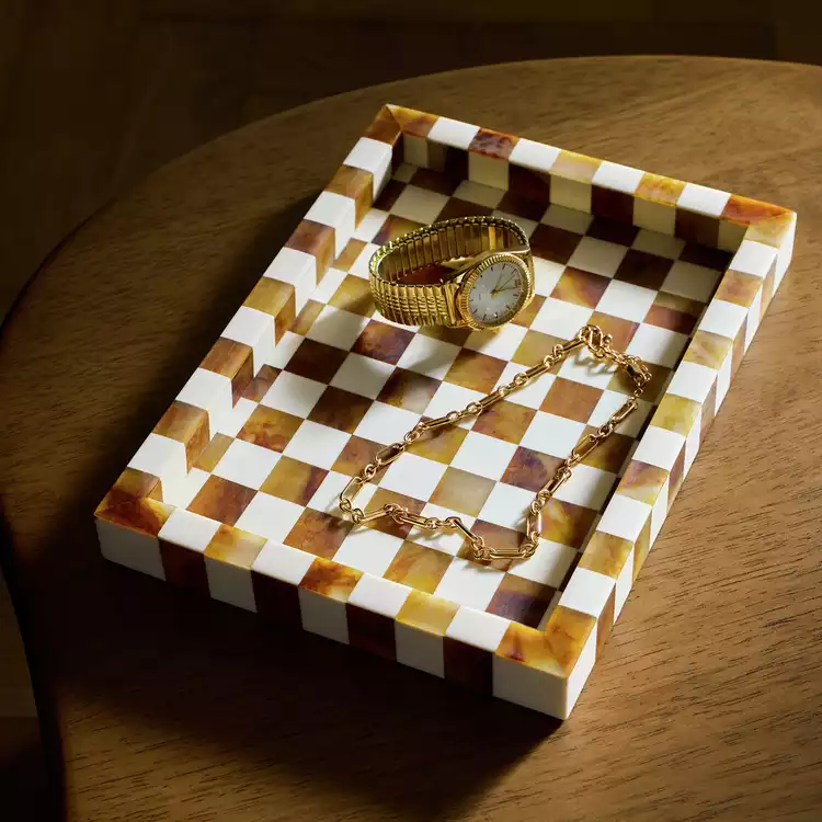 Habitat Checkered Trinket Tray - Brown