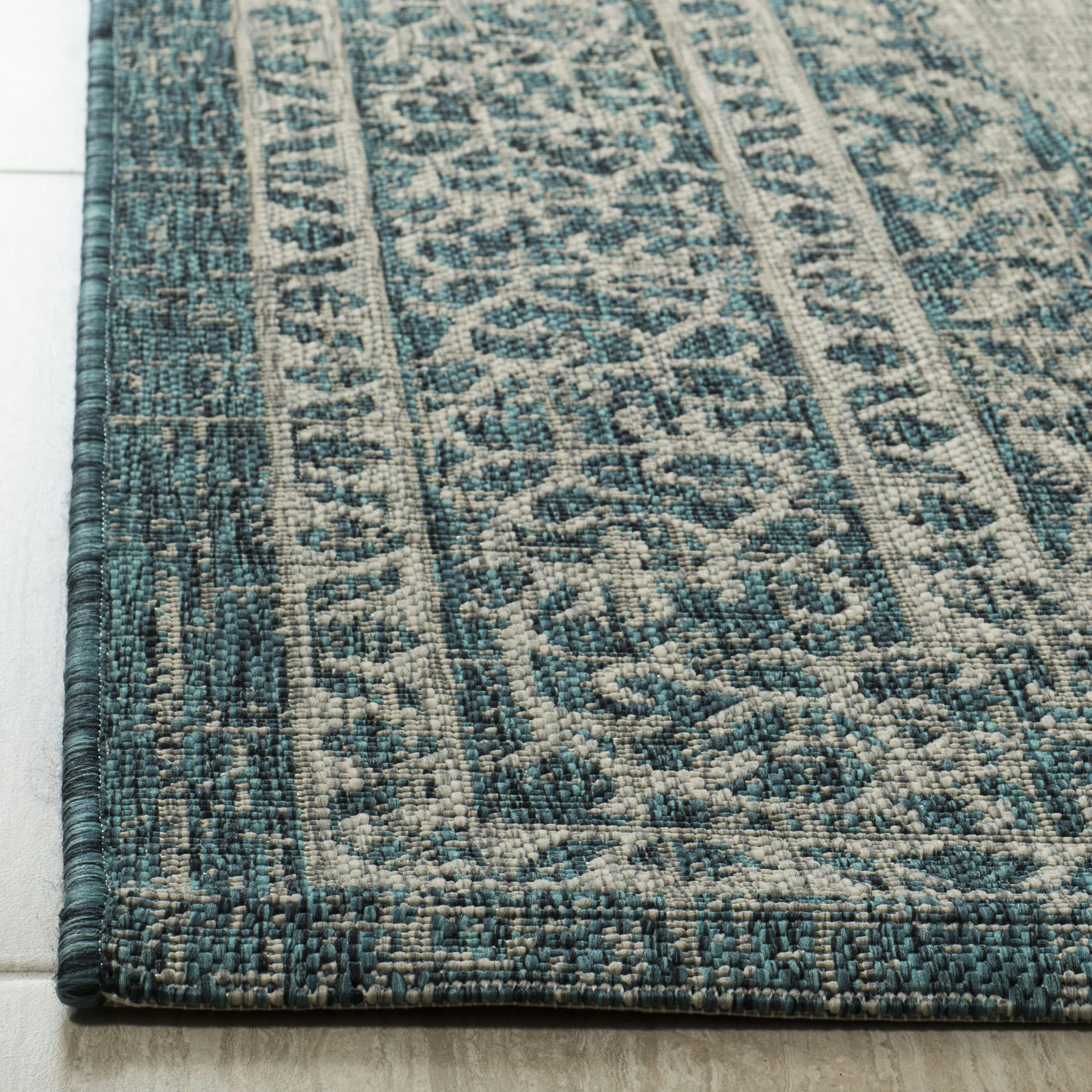 COURTYARD - Tapis interieur & exterieur en gris clair & sarcelle, 79 x 152 cm