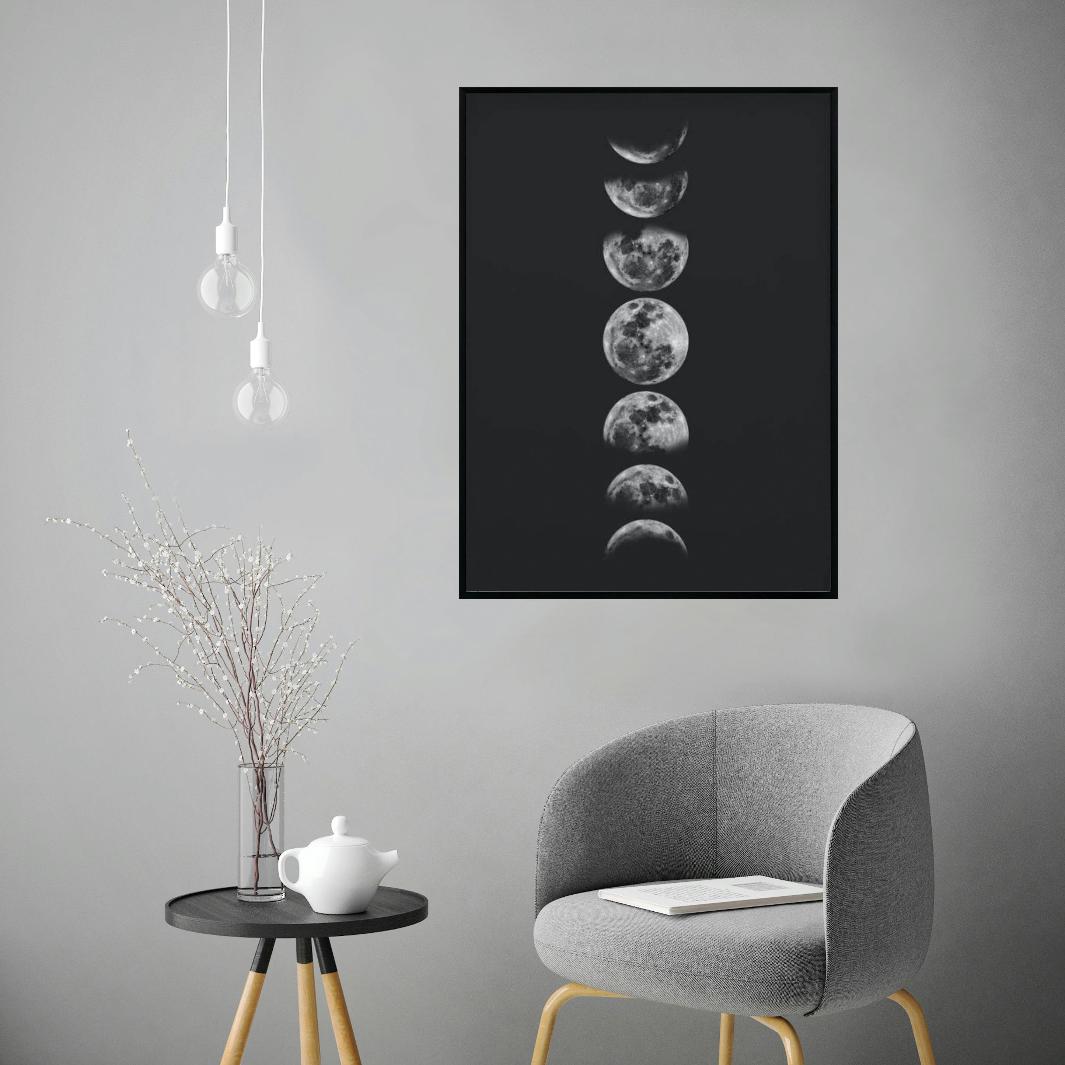 BW - Affiche avec cadre noir - Cycle Lunaire - 50x70