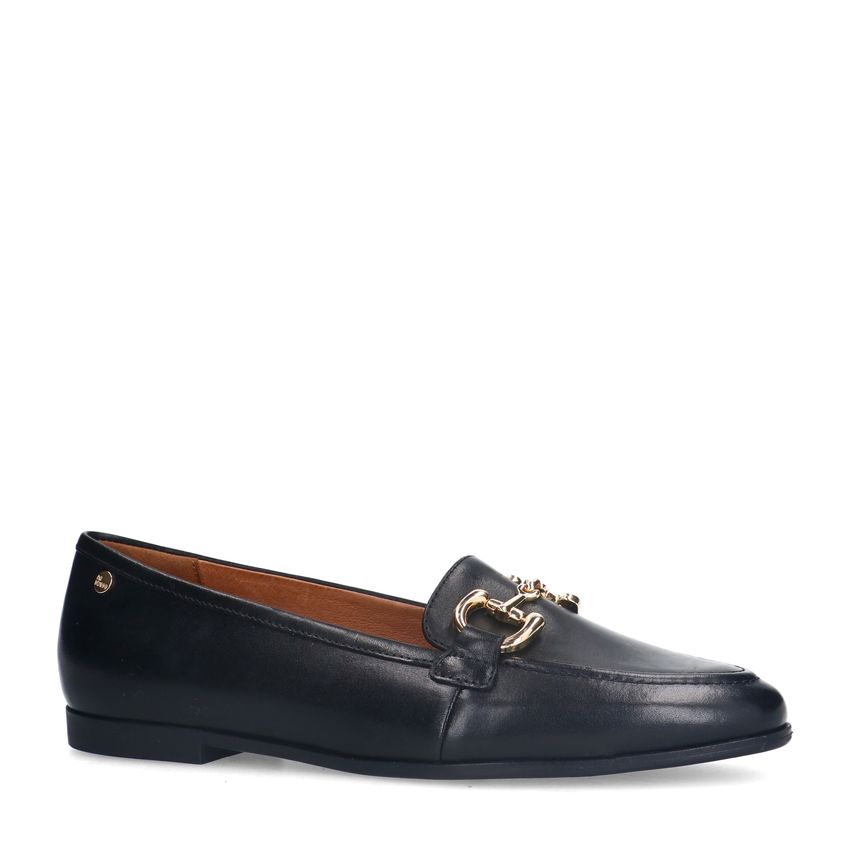 No Stress Zwarte leren loafers met gouden chain