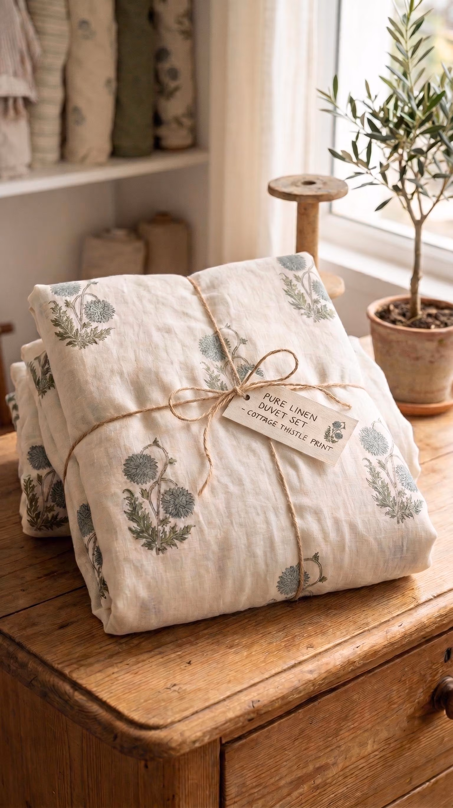 Hand Block Printed Linen Duvet Cover King Queen Full Size, Floral Comforter Cover Set, Boho Botanical Bedding, Rustic Linen Bedroom Bedding