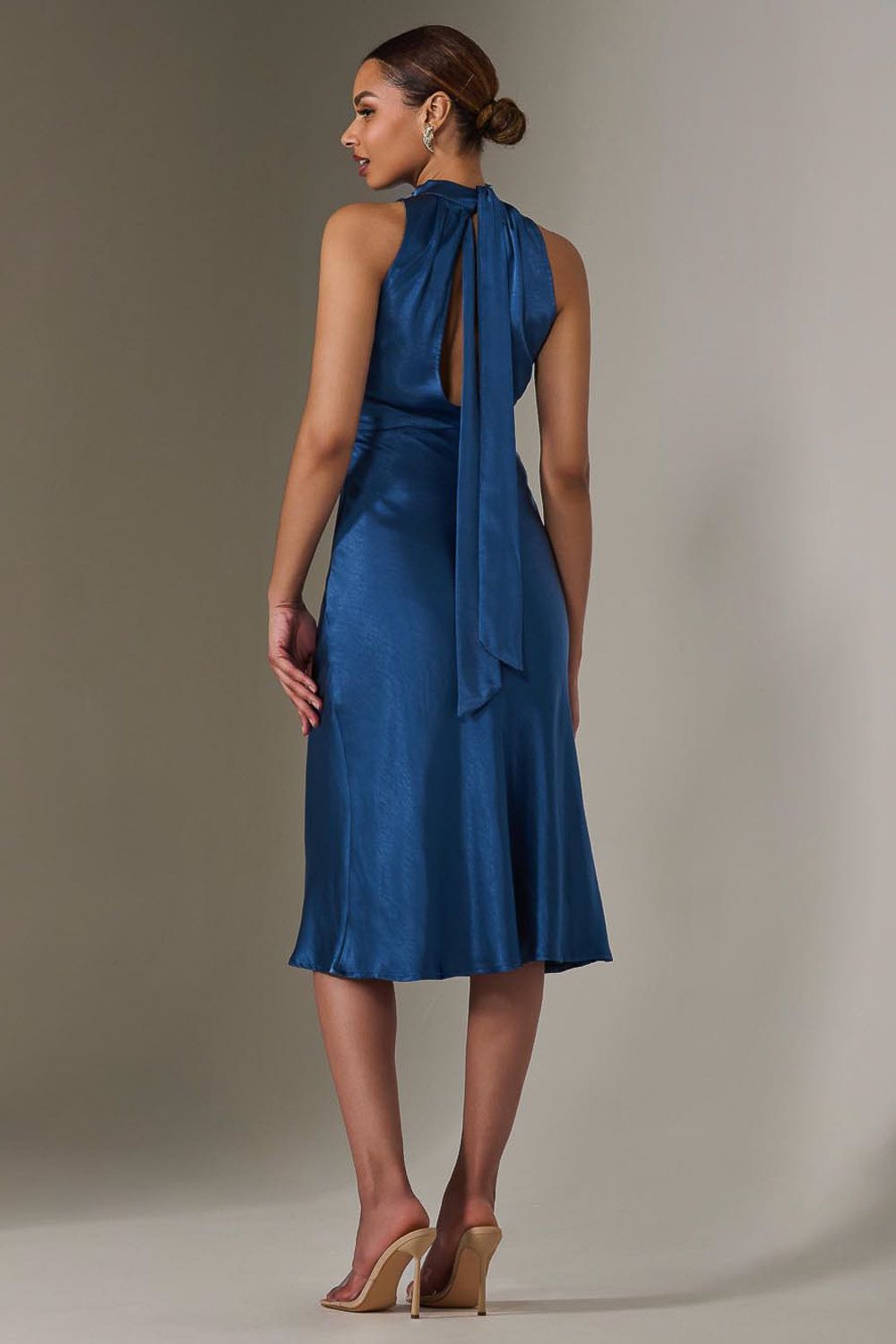 Jolie Moi Satin Halter Neck Midi Dress