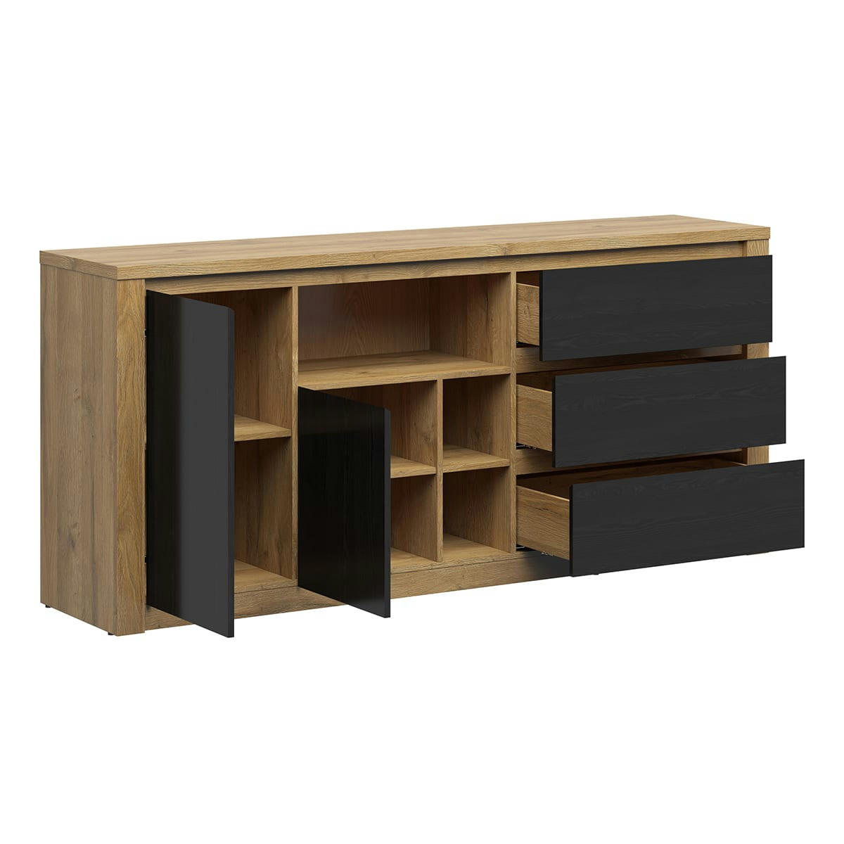 - Buffet 2 portes 3 tiroirs stratifiés stratifié naturel et noir